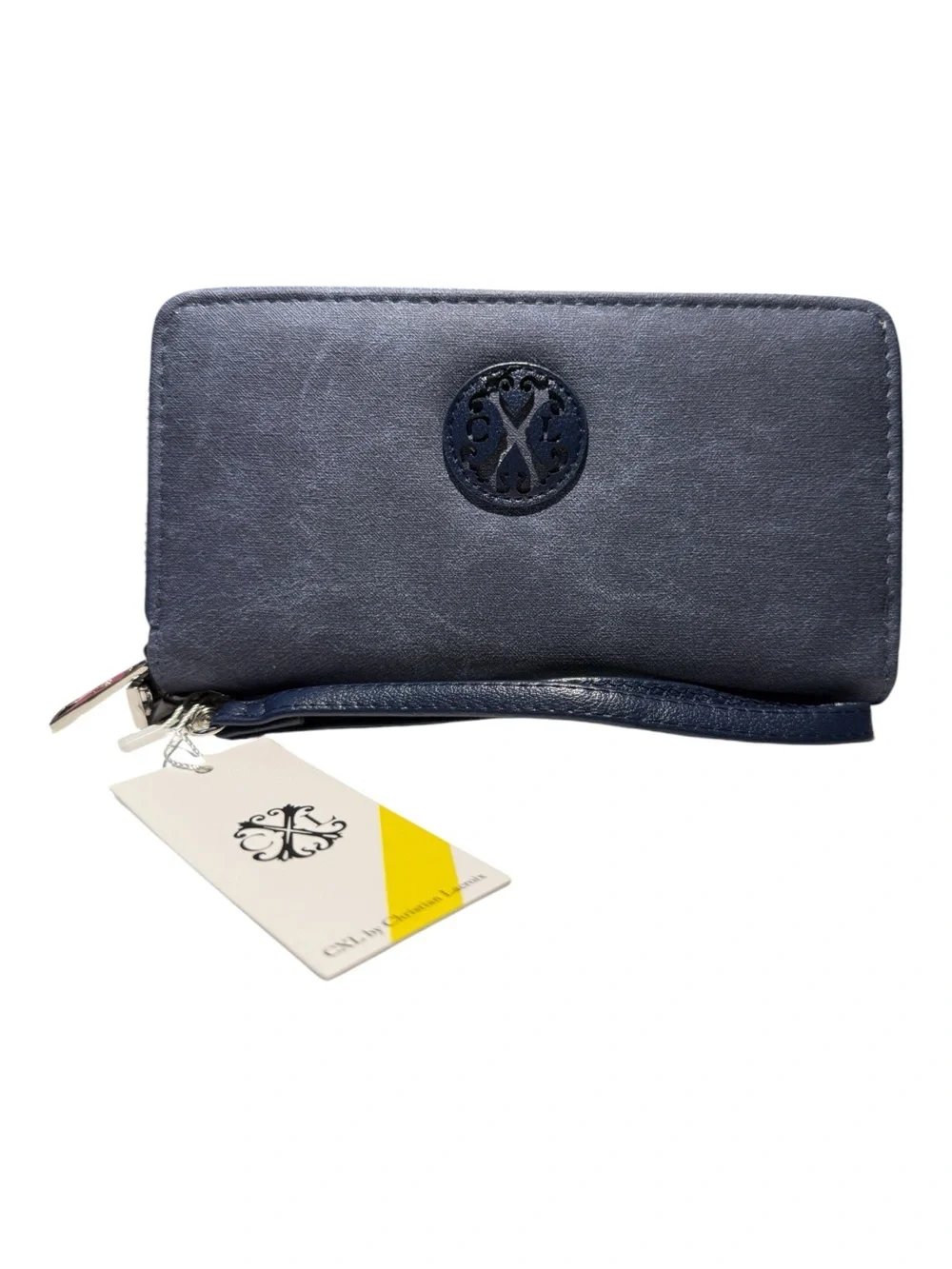 Christian Lacroix Ames PU Denim Double Zipper Wallet NWT Indigo Denim